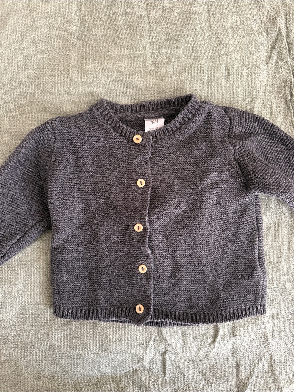 H&M Charcoal Knit Baby Cardigan with Wooden Buttons